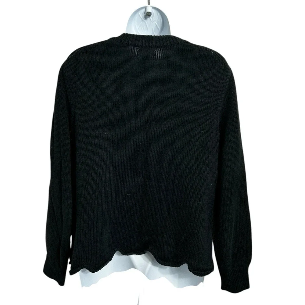 Women's J. By J.Crew Black Pullover Sweater Sz M Scalloped Hem Thick Knit Top